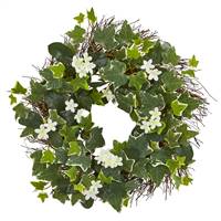 20” Variegated Sage Ivy and Stephanotis Artificial Wreath