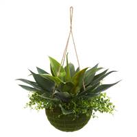 Agave and Maiden Hair Artificial Plant in Hanging Basket (Indoo/Outdoor