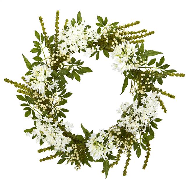 24” White Mixed Floral Artificial Wreath