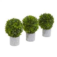 9” Boxwood Artificial Mini Topiary (Set of 3)