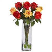 Roses w/Glass Vase Silk Flower Arrangement