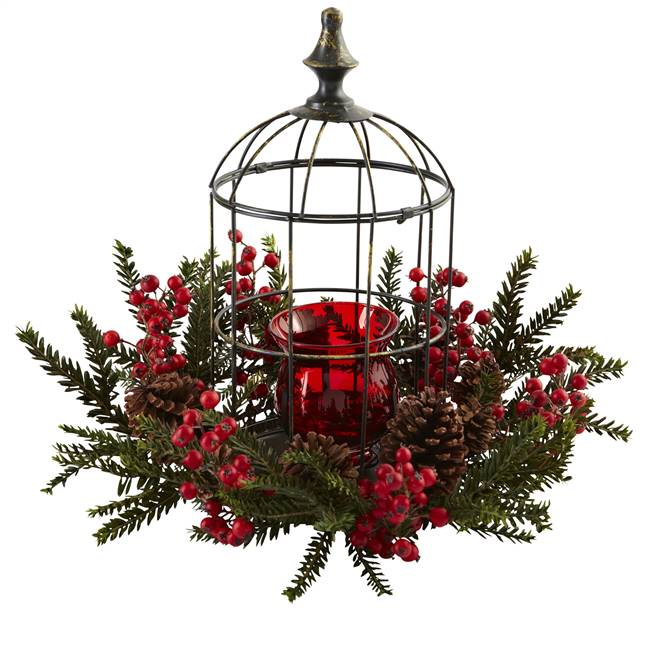 Pine Berry Birdhouse Candelabrum