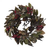 24" Pinecone, Berry & Feather Wreath