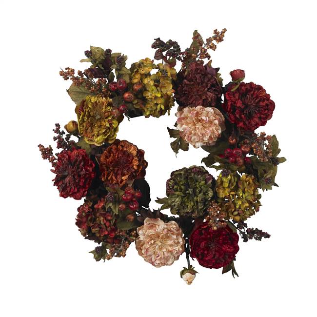 22" Autumn Hydrangea Peony Wreath