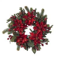 24" Poinsettia & Berry Wreath