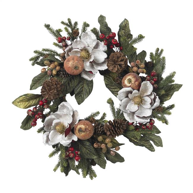 24" Magnolia Pinecone & Berry Wreath