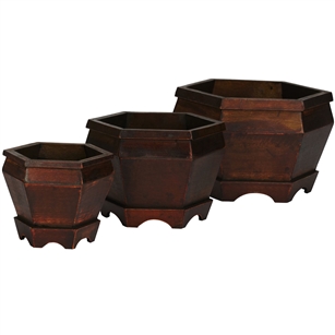 Wooden Hexagon Decorative Planter (Set of 3)