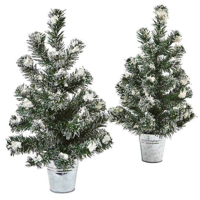 Snowy Pine Tree with Tin (Set of 2)