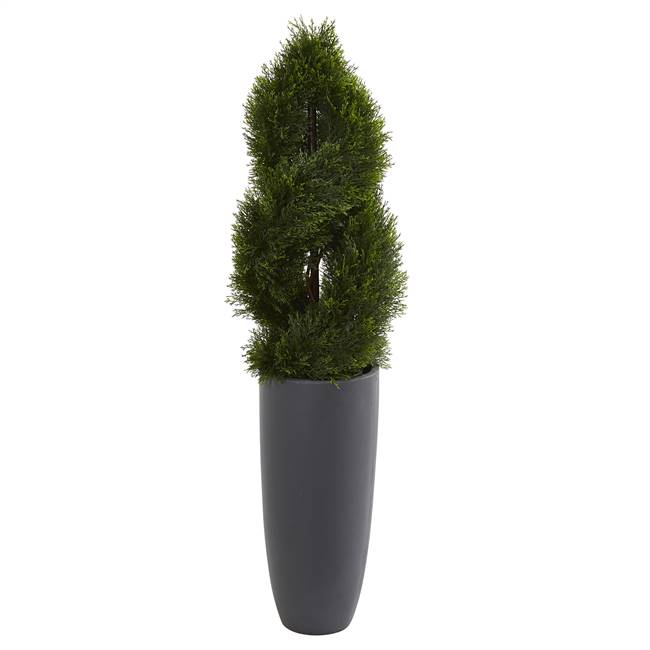 4.5' Double Pond Cypress Spiral Artificial Tree in Cylinder Planter UV Resistant (Indoor/Outdoor)