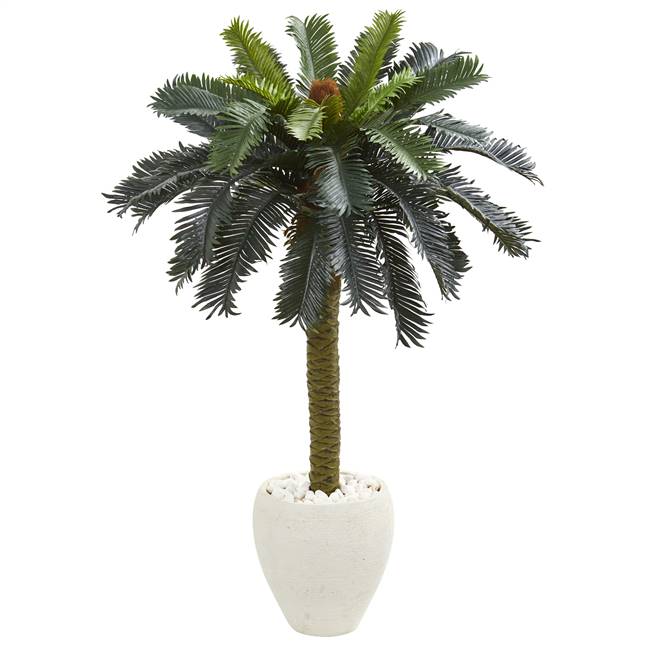 4' Sago Palm Artificial Tree in White Planter