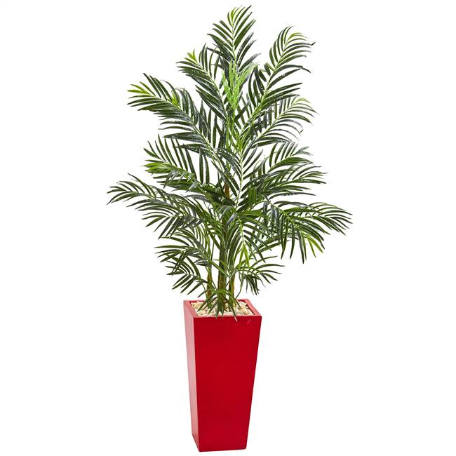 5' Areca Palm Artificial Tree in Red Planter UV Resistant (Indoor/Outdoor)