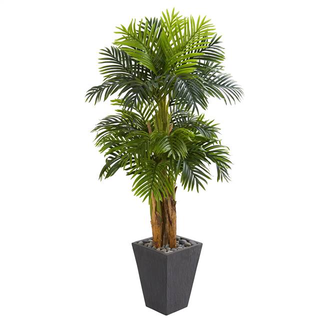 5.5' Triple Areca Palm Artificial Tree in Slate Finish Planter
