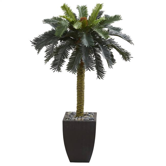 4.5' Sago Artificial Palm Tree in Black Planter