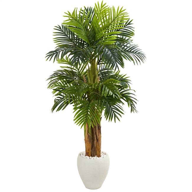 5.5' Triple Areca Palm Artificial Tree in White Planter