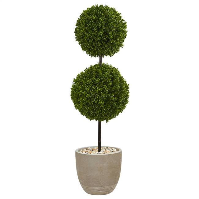 4’ Boxwood Double Ball Topiary Artificial Tree in Oval Planter UV Resistant (Indoor/Outdoor)