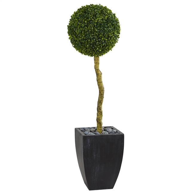 4’ Boxwood Ball Topiary Artificial Tree in Black Wash Planter UV Resistant (Indoor/Outdoor)