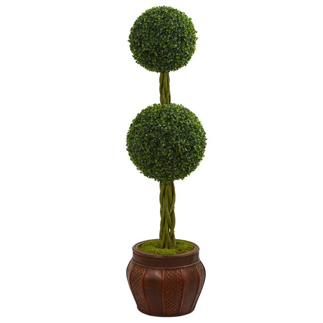 4.5’ Boxwood Double Topiary Artificial Tree in Decorative Planter