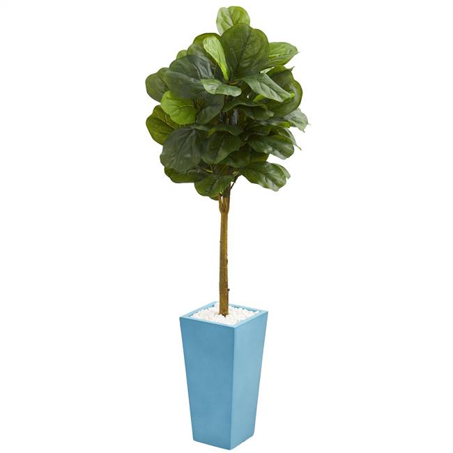 4’ Fiddle Leaf Artificial Tree in Turquoise Planter (Real Touch)