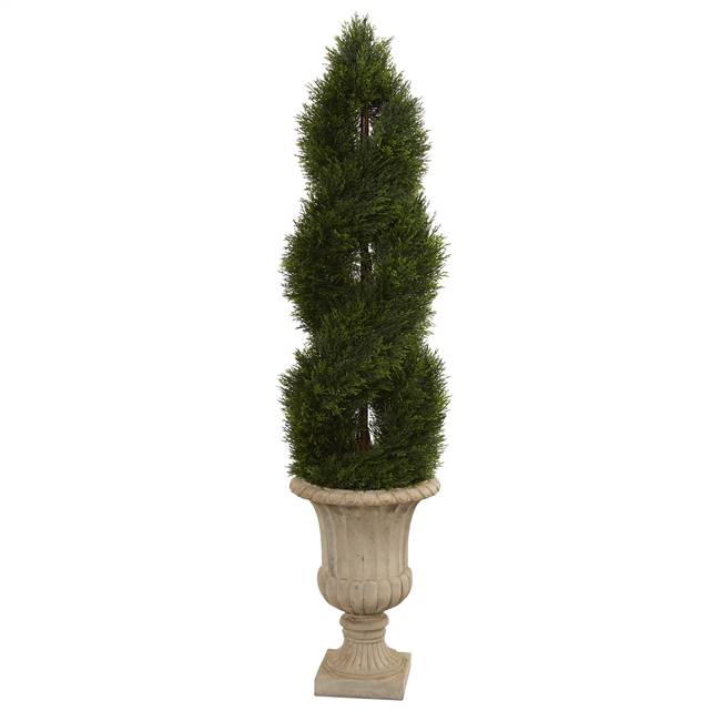 5’ Double Pond Cypress Artificial Spiral Topiary Tree in Urn UV Resistant (Indoor/Outdoor)