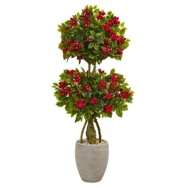 4.5’ Double Bougainvillea Topiary Artificial Tree in Oval Planter