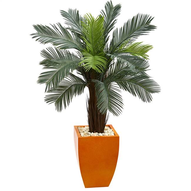 4.5’ Cycas Artificial Tree in Orange Planter UV Resistant (Indoor/Outdoor)