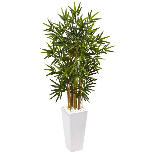 4’ Bamboo Tree in White Tower Planter