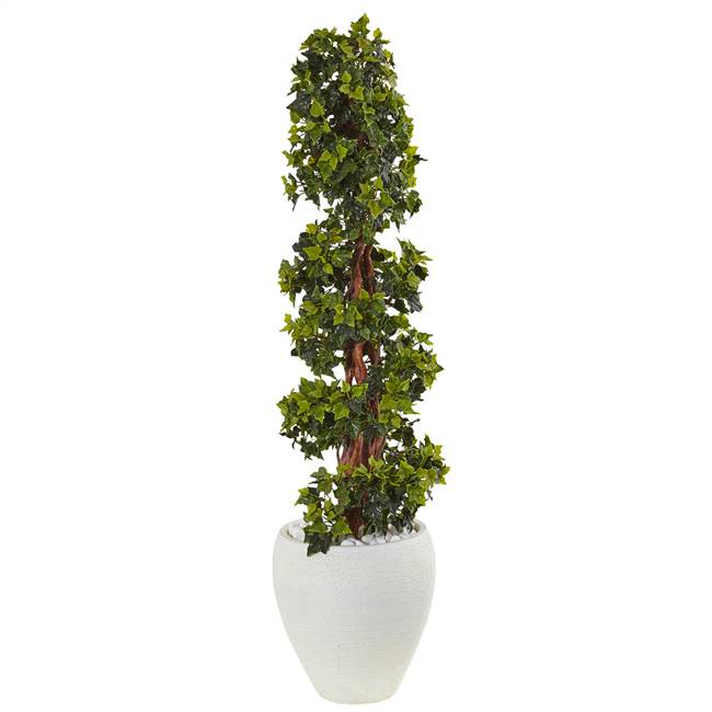 4’ English Ivy Topiary Tree in White Oval Planter UV Resistant (Indoor/Outdoor)