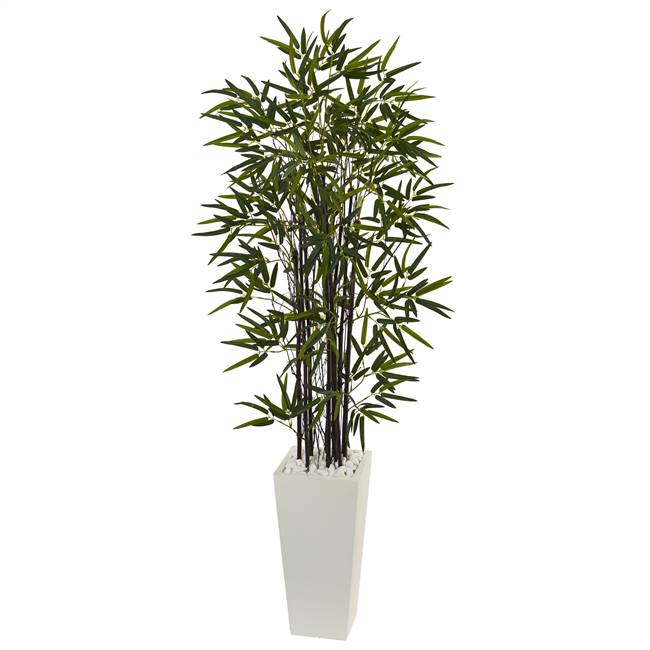 5.5' Black Bamboo Artificial Tree in White Tower Planter
