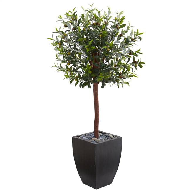 4.5' Olive Topiary Artificial Tree in Black Washed Planter