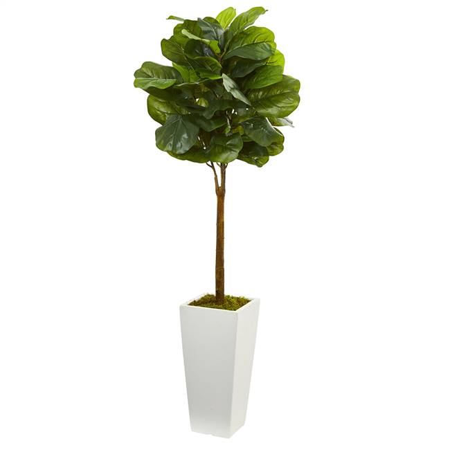 4' Fiddle Leaf Artificial Tree in White Tower Planter