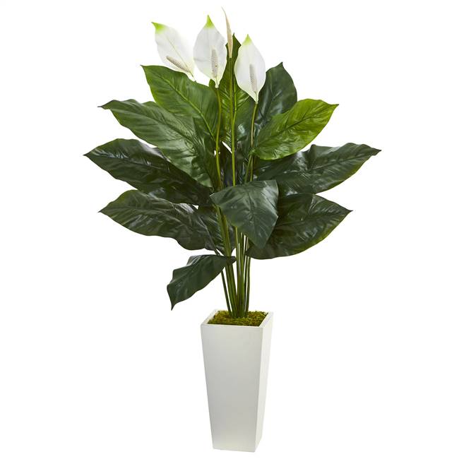 51" Spathifyllum Artificial Plant in White Tower Planter