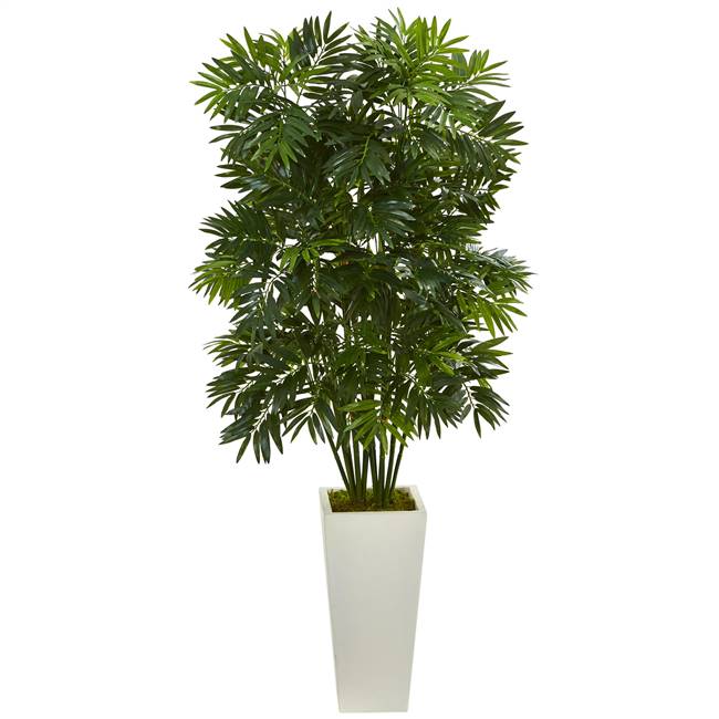 49" Mini Bamboo Palm Artificial Pant in White Tower Planter