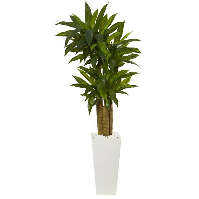 5' Cornstalk Dracaena Artificial Plant in White Tower Planter