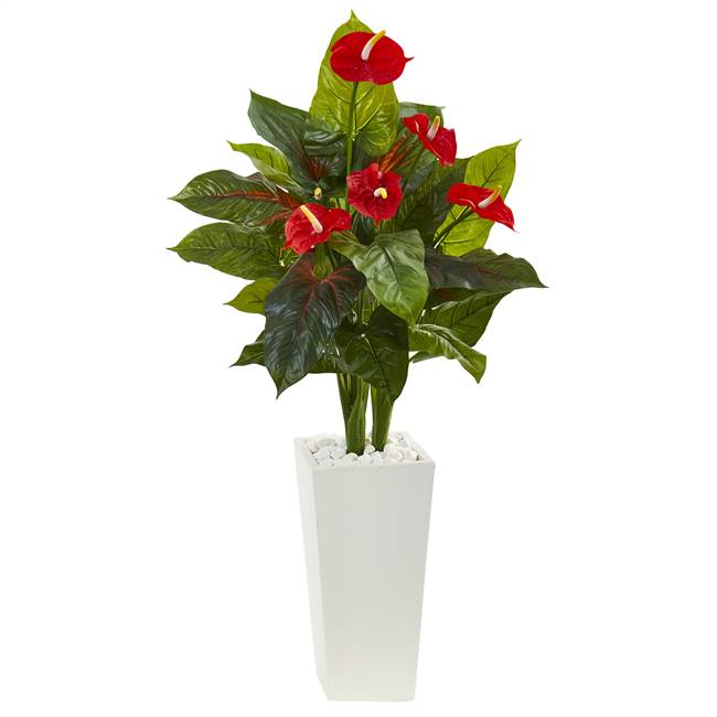 4.5' Anthurium Artificial Plant in White Tower Planter