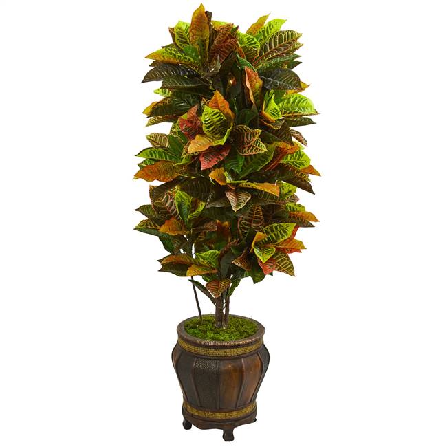 5.5’ Croton Artificial Plant in Decorative Planter (Real Touch)