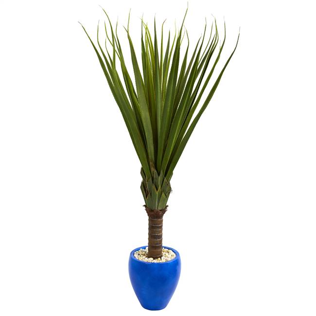 5.5’ Spiky Agave Artificial Plant in Blue Oval Planter