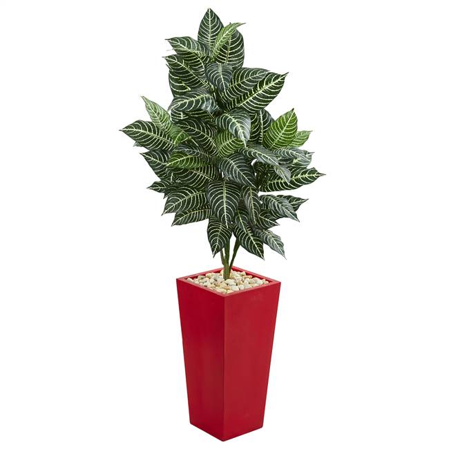 4.5' Zebra Artificial Plant in Red Planter