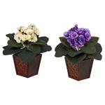 African Violet w/Vase Silk Plant (Set of 2)