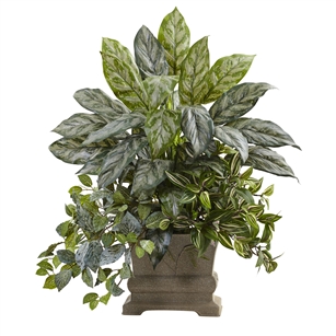 28” Mixed Silver Queen, Wandering Jew & Fittonia w/Planter