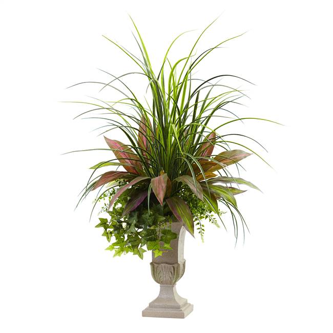 3’ Mixed Grass, Dracena, Sage Ivy & Fern w/Planter