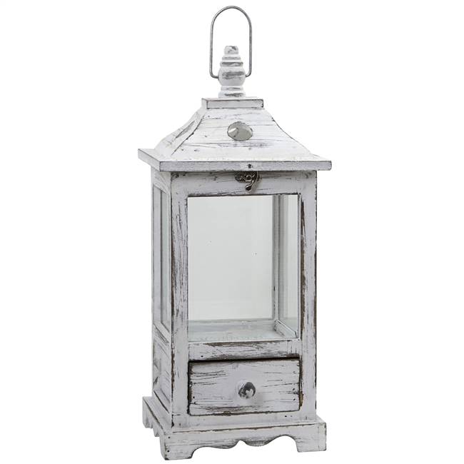 Distressed Wooden Lantern with Drawers 
