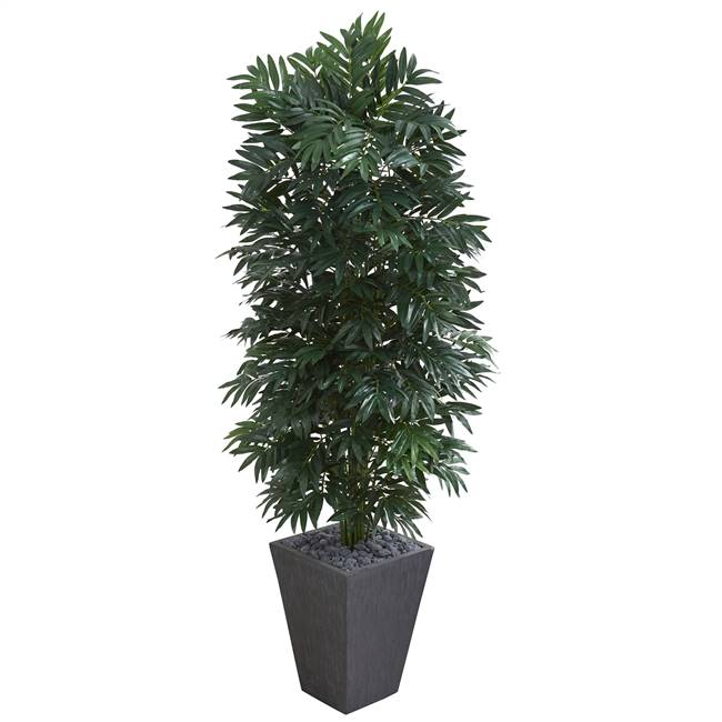 5.5' Double Bamboo Palm Artificial Plant in Slate Finished Planter