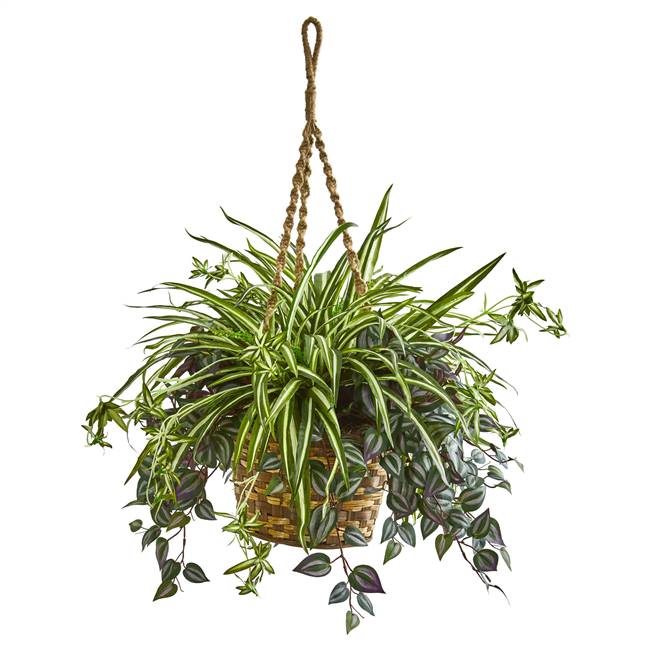 30” Wandering Jew & Spider Artificial Plant in Hanging Basket