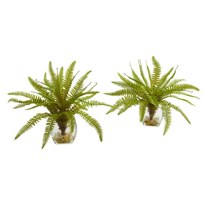 8” Fern Artificial Plant in Vase (Set of 2)