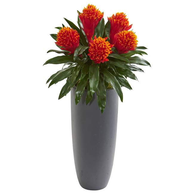 31” Bromeliad Artificial Plant in Gray Planter