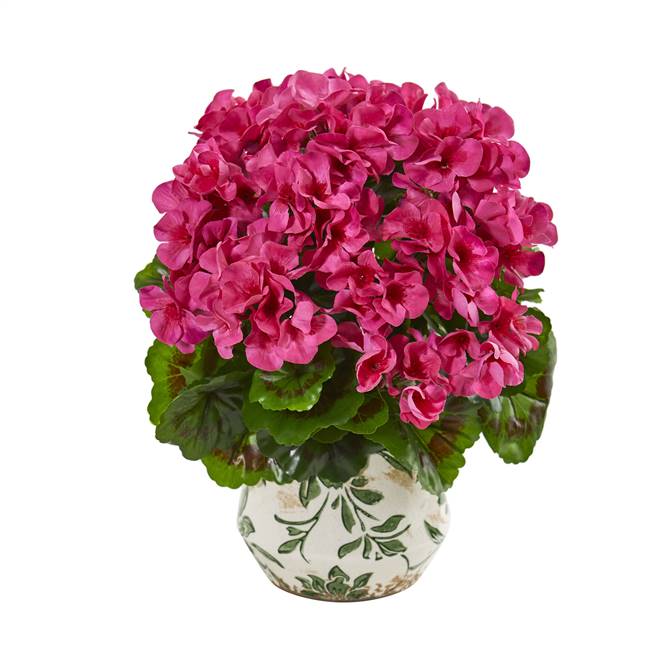 12” Geranium Artificial Plant in Vase UV Resistant (Indoor/Outdoor)