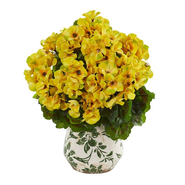 12” Geranium Artificial Plant in Vase UV Resistant (Indoor/Outdoor)
