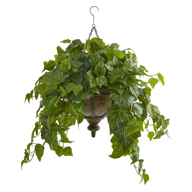 34” London Ivy Artificial Plant in Hanging Bowl (Real Touch)