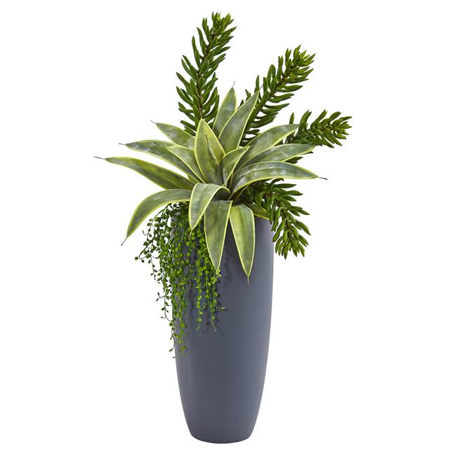 33” Sanseveria and Succulent Artificial Plant in Gray Planter