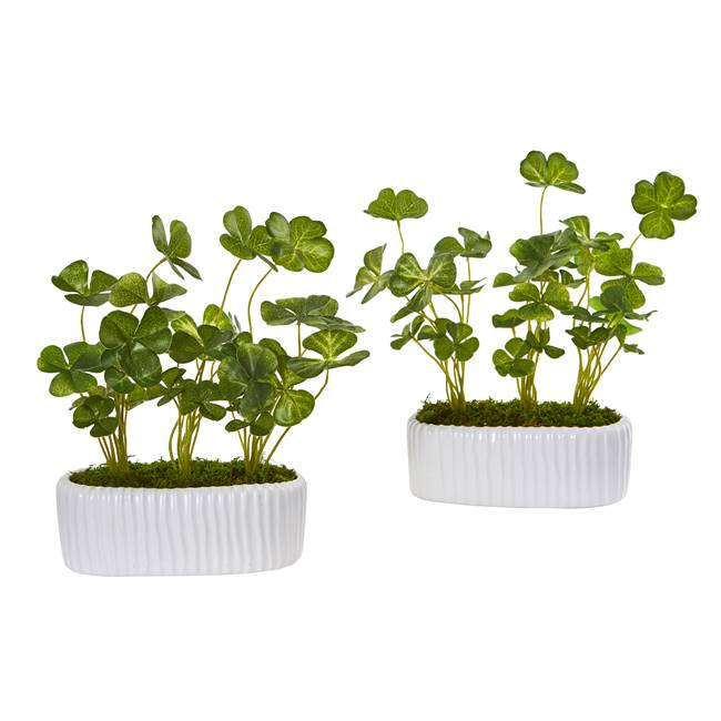 10” Clover Artificial Plant in White Planter (Set of 2)